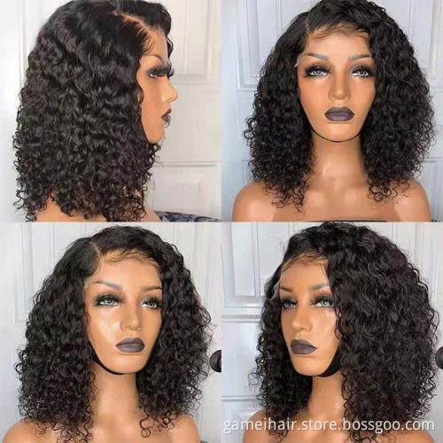 best wholesale peruvian natual curly cuticle aligned short dc bob human hair glueless hd transparent 4*4 13*4 lace front wigs